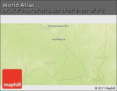 Physical 3D Map of the Area around 28° 27' 45" S, 120° 46' 30" E