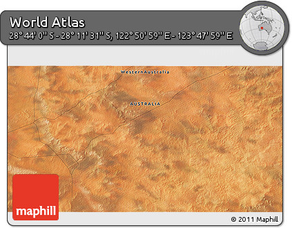 Satellite 3D Map of the Area around 28° 27' 45" S, 123° 19' 29" E