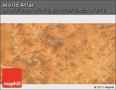 Satellite 3D Map of the Area around 28° 27' 45" S, 123° 19' 29" E