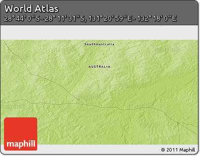 Physical 3D Map of the Area around 28° 27' 45" S, 131° 49' 29" E