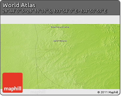 Physical 3D Map of the Area around 28° 27' 45" S, 134° 22' 30" E