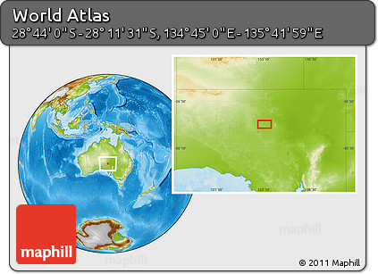Physical Location Map of the Area around 28° 27' 45" S, 135° 13' 29" E