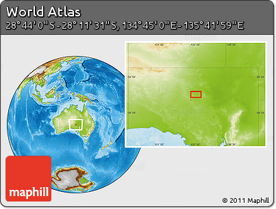Physical Location Map of the Area around 28° 27' 45" S, 135° 13' 29" E