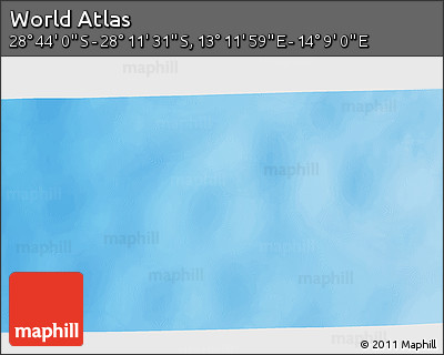 Physical 3D Map of the Area around 28° 27' 45" S, 13° 40' 30" E