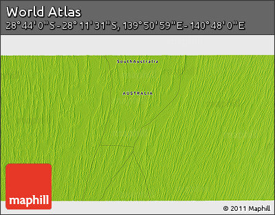 Physical 3D Map of the Area around 28° 27' 45" S, 140° 19' 29" E