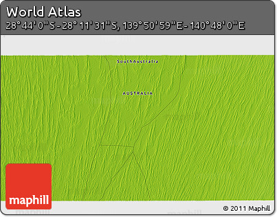Physical 3D Map of the Area around 28° 27' 45" S, 140° 19' 29" E