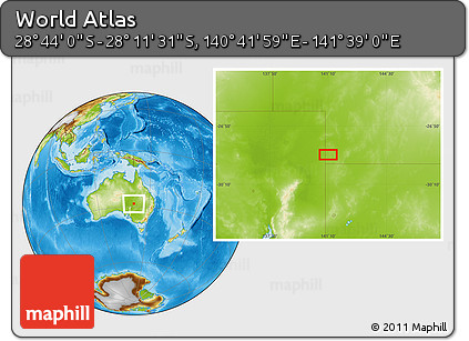 Physical Location Map of the Area around 28° 27' 45" S, 141° 10' 30" E