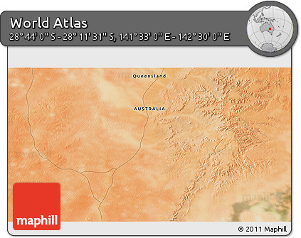 Satellite 3D Map of the Area around 28° 27' 45" S, 142° 1' 30" E
