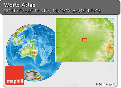 Physical Location Map of the Area around 28° 27' 45" S, 146° 16' 30" E
