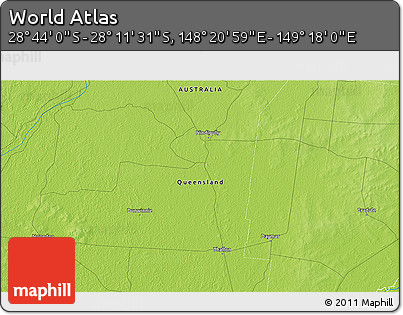Physical 3D Map of the Area around 28° 27' 45" S, 148° 49' 29" E