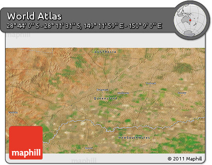 Satellite 3D Map of the Area around 28° 27' 45" S, 149° 40' 30" E