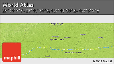 Physical Panoramic Map of the Area around 28° 27' 45" S, 149° 40' 30" E