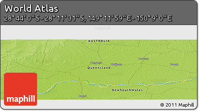 Physical Panoramic Map of the Area around 28° 27' 45" S, 149° 40' 30" E