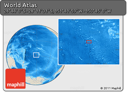 Shaded Relief Location Map of the Area around 28° 27' 45" S, 151° 13' 29" W