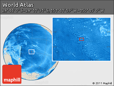 Shaded Relief Location Map of the Area around 28° 27' 45" S, 151° 13' 29" W