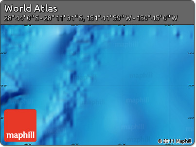 Physical Map of the Area around 28° 27' 45" S, 151° 13' 29" W