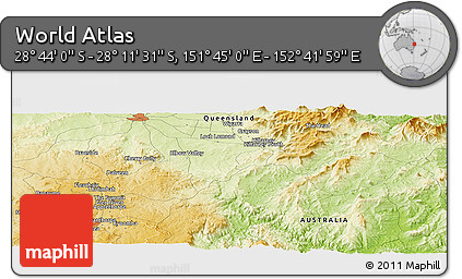Physical Panoramic Map of the Area around 28° 27' 45" S, 152° 13' 29" E