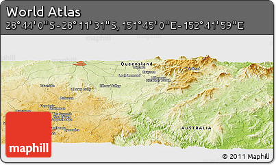 Physical Panoramic Map of the Area around 28° 27' 45" S, 152° 13' 29" E