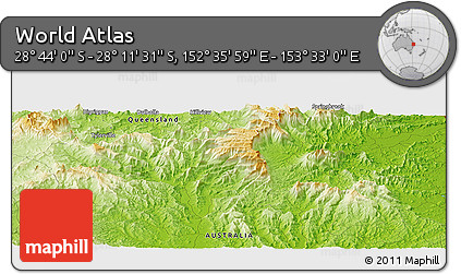 Physical Panoramic Map of the Area around 28° 27' 45" S, 153° 4' 29" E