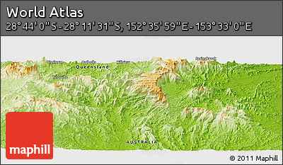 Physical Panoramic Map of the Area around 28° 27' 45" S, 153° 4' 29" E
