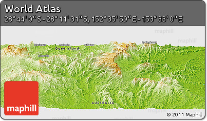 Physical Panoramic Map of the Area around 28° 27' 45" S, 153° 4' 29" E