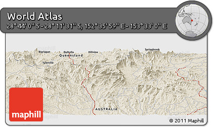 Shaded Relief Panoramic Map of the Area around 28° 27' 45" S, 153° 4' 29" E