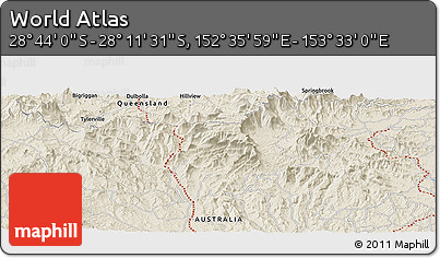 Shaded Relief Panoramic Map of the Area around 28° 27' 45" S, 153° 4' 29" E