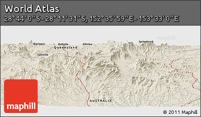 Shaded Relief Panoramic Map of the Area around 28° 27' 45" S, 153° 4' 29" E