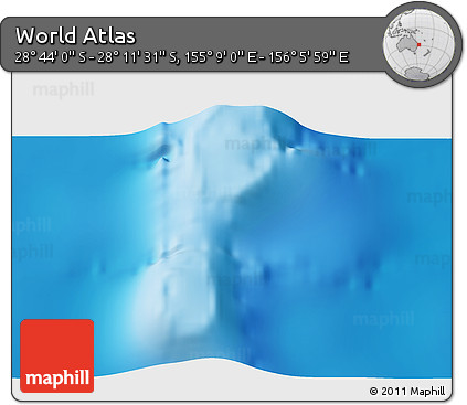 Physical 3D Map of the Area around 28° 27' 45" S, 155° 37' 30" E