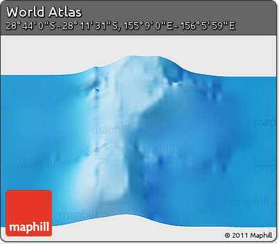 Physical 3D Map of the Area around 28° 27' 45" S, 155° 37' 30" E