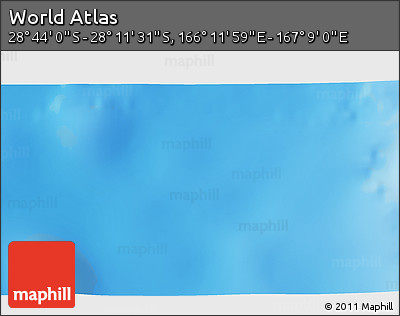 Physical 3D Map of the Area around 28° 27' 45" S, 166° 40' 30" E