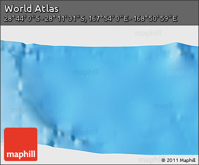 Physical 3D Map of the Area around 28° 27' 45" S, 168° 22' 30" E