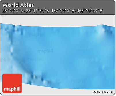Physical 3D Map of the Area around 28° 27' 45" S, 168° 22' 30" E