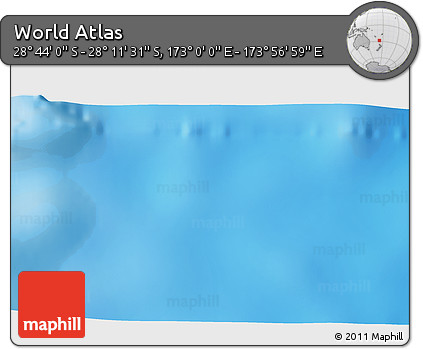 Physical 3D Map of the Area around 28° 27' 45" S, 173° 28' 29" E