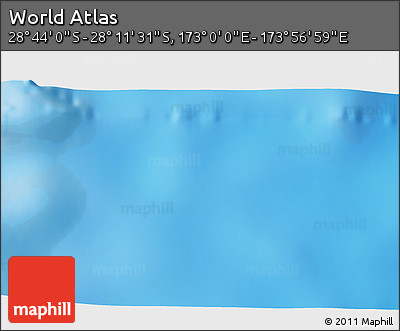 Physical 3D Map of the Area around 28° 27' 45" S, 173° 28' 29" E