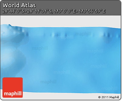 Physical 3D Map of the Area around 28° 27' 45" S, 173° 28' 29" E