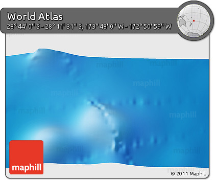 Physical 3D Map of the Area around 28° 27' 45" S, 173° 19' 29" W