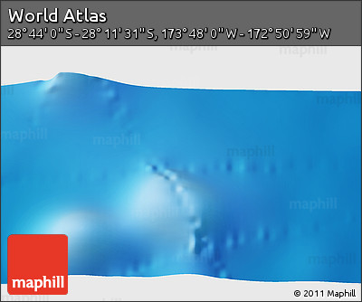 Physical 3D Map of the Area around 28° 27' 45" S, 173° 19' 29" W