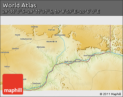 Physical 3D Map of the Area around 28° 27' 45" S, 19° 37' 30" E