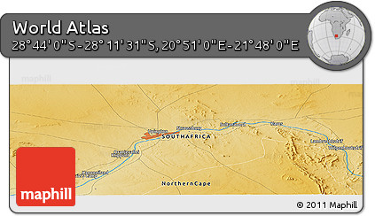 Physical Panoramic Map of the Area around 28° 27' 45" S, 21° 19' 30" E