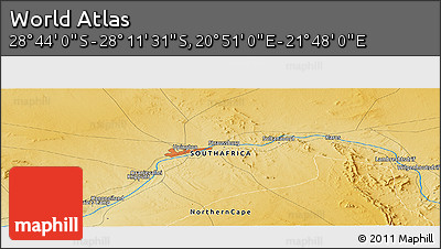 Physical Panoramic Map of the Area around 28° 27' 45" S, 21° 19' 30" E