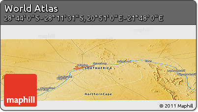 Physical Panoramic Map of the Area around 28° 27' 45" S, 21° 19' 30" E