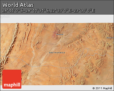 Satellite 3D Map of the Area around 28° 27' 45" S, 23° 1' 29" E