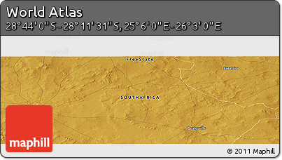 Physical Panoramic Map of the Area around 28° 27' 45" S, 25° 34' 30" E