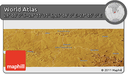 Physical Panoramic Map of the Area around 28° 27' 45" S, 27° 16' 29" E