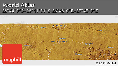 Physical Panoramic Map of the Area around 28° 27' 45" S, 27° 16' 29" E
