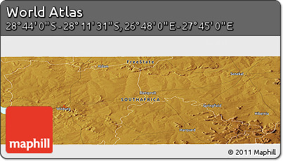 Physical Panoramic Map of the Area around 28° 27' 45" S, 27° 16' 29" E