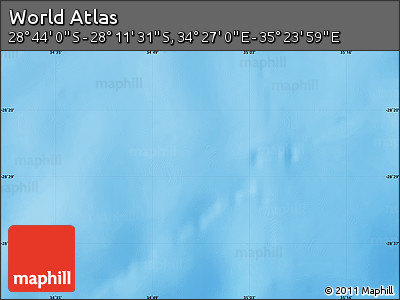 Shaded Relief Map of the Area around 28° 27' 45" S, 34° 55' 29" E