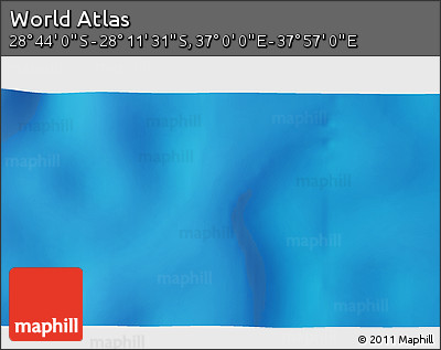 Physical 3D Map of the Area around 28° 27' 45" S, 37° 28' 30" E