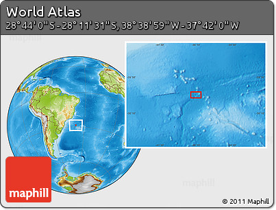 Physical Location Map of the Area around 28° 27' 45" S, 38° 10' 29" W